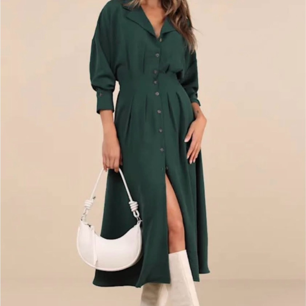 Lulus Elegant Green Button-Up Midi Dress
